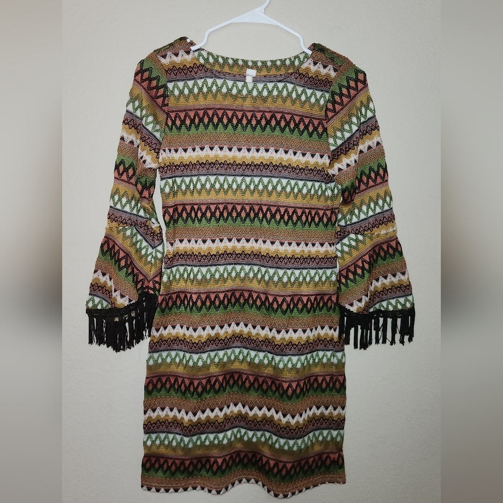 Uncle Frank Embroidered Fringe Sleeve Dress Size Small